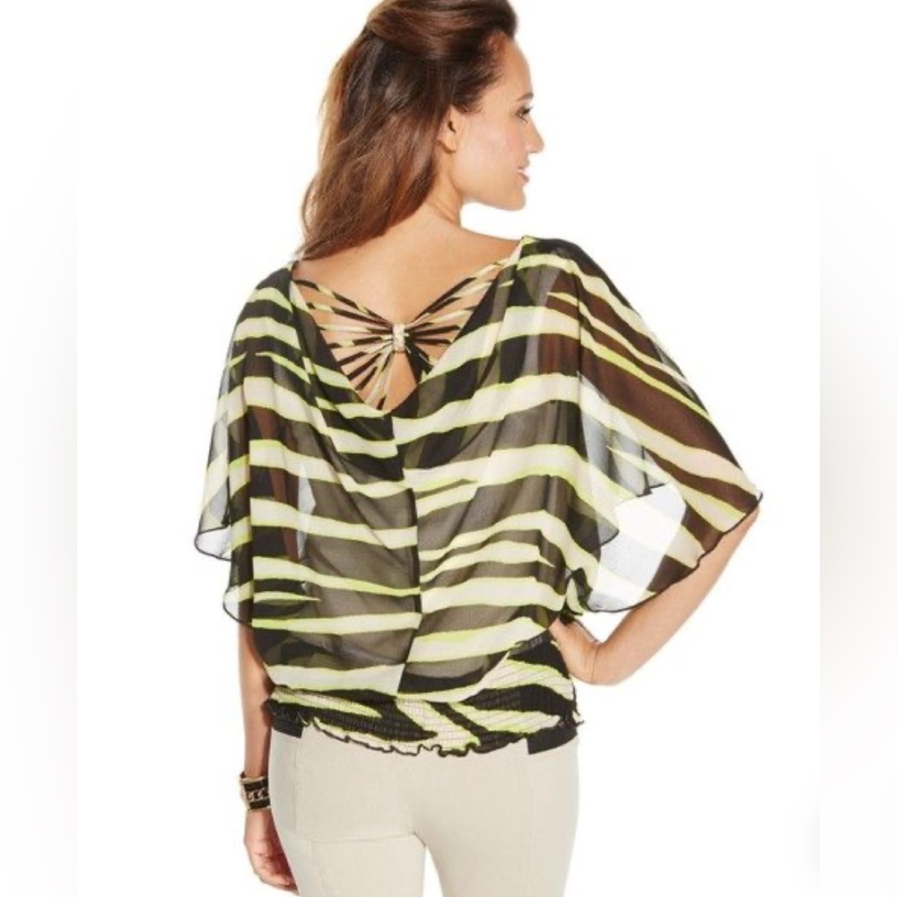 Tiger Print Animal Printed Butterfly Sleeve Chiffon Top